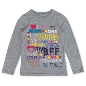 Childrens Place Long Sleeve Tee Girls Medium Gray Family Words Graphic Shirt